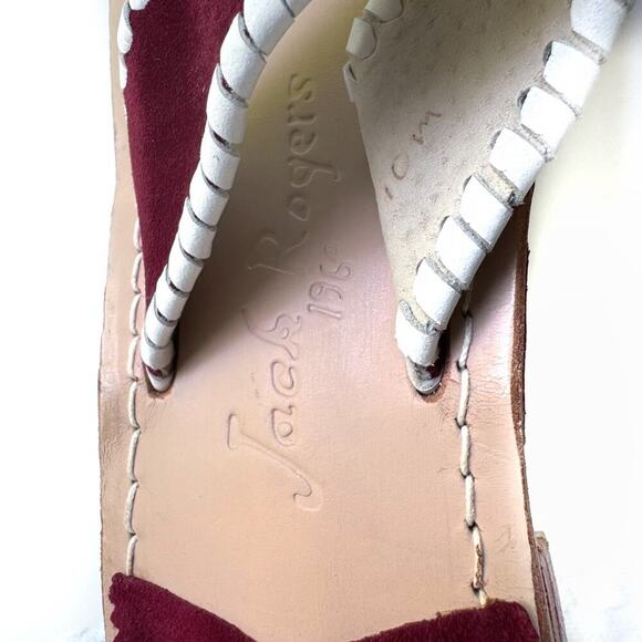 Jack Rogers Palm Beach Burgundy Sandals | Leather Whipstitch Preppy Resort Chic - Picture 5 of 16